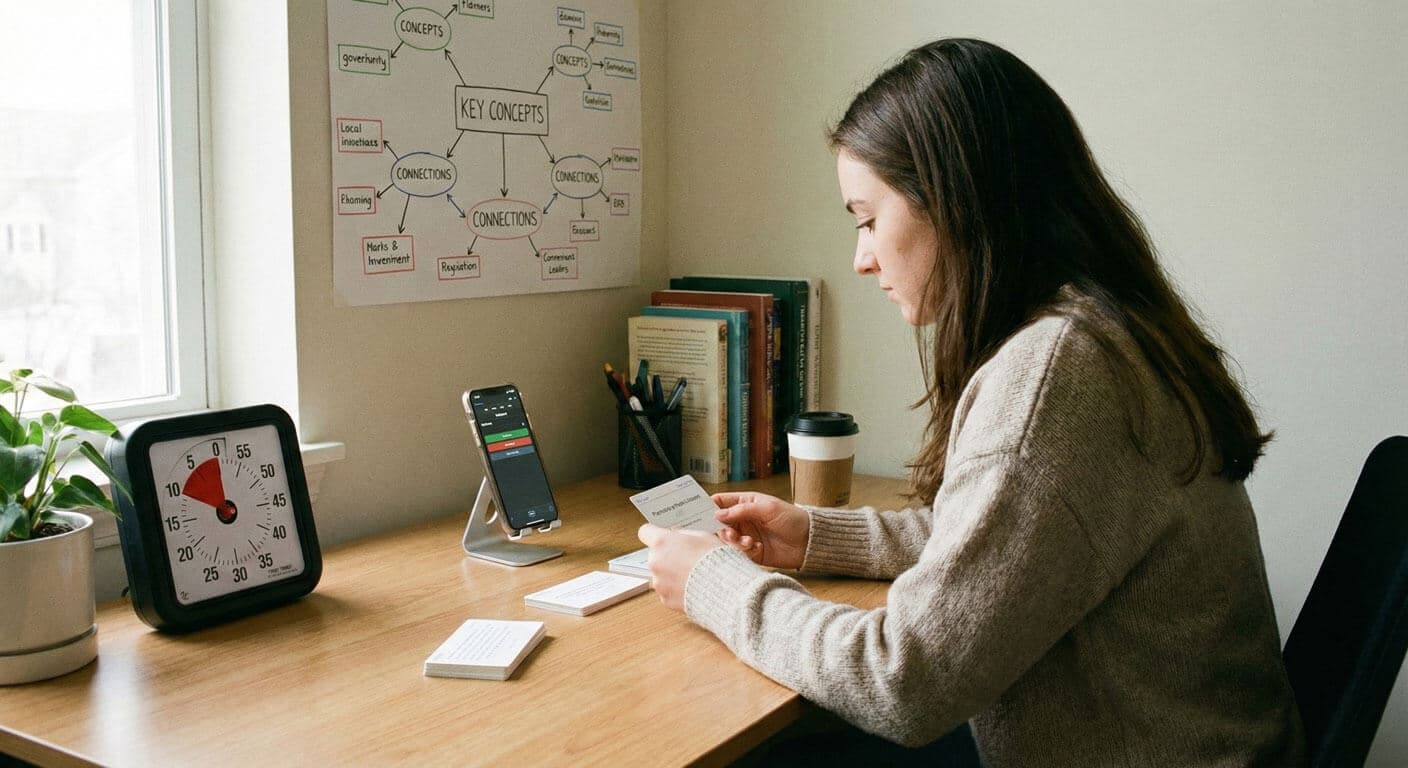 Student studying with flashcards and notes representing effective learning techniques